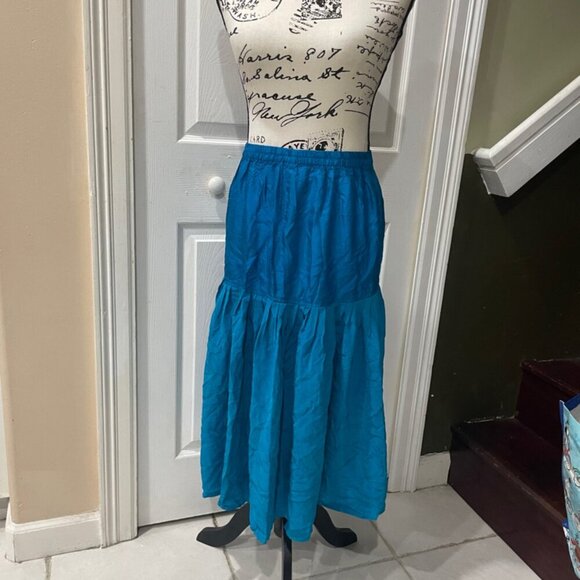 VTG CLASSY CHIC 100% SILK MIDI TIERED SKIRT TURQUOSE 8 GLOSSY SOPHISTICATED - Picture 16 of 16